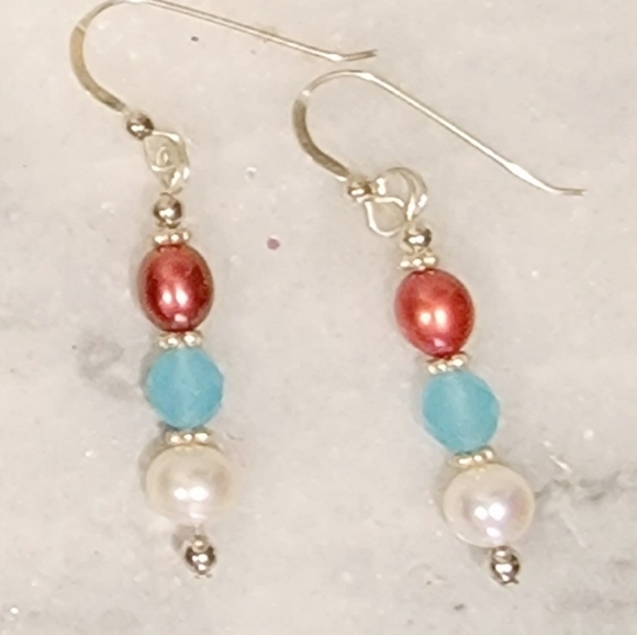 Artisan Pearl Rainbow Calsilica Topaz Tourmaline Sterling Necklace 18" Earrings - Picture 2 of 9